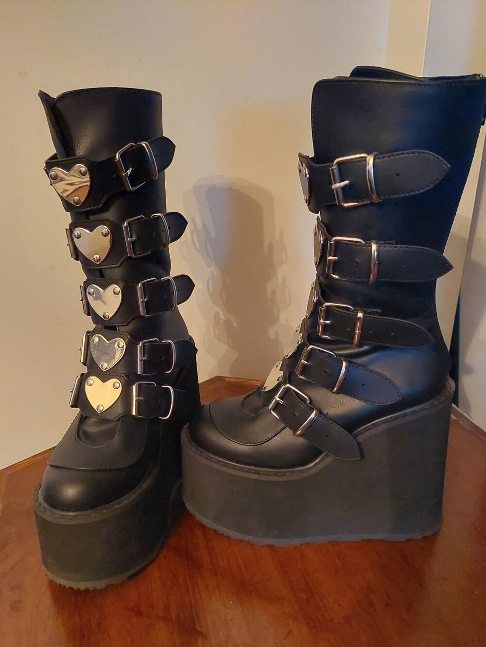 Demonia Black Platform Buckle Zip Up Boots